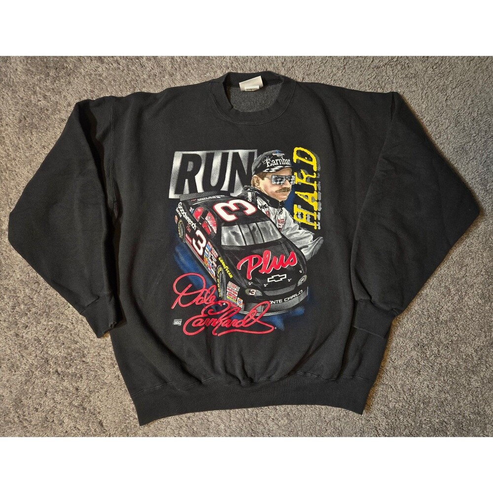 Vtg ‘97 Dale Earnhardt Crewneck Run Hard Stop Fast Nascar Competitors View Black